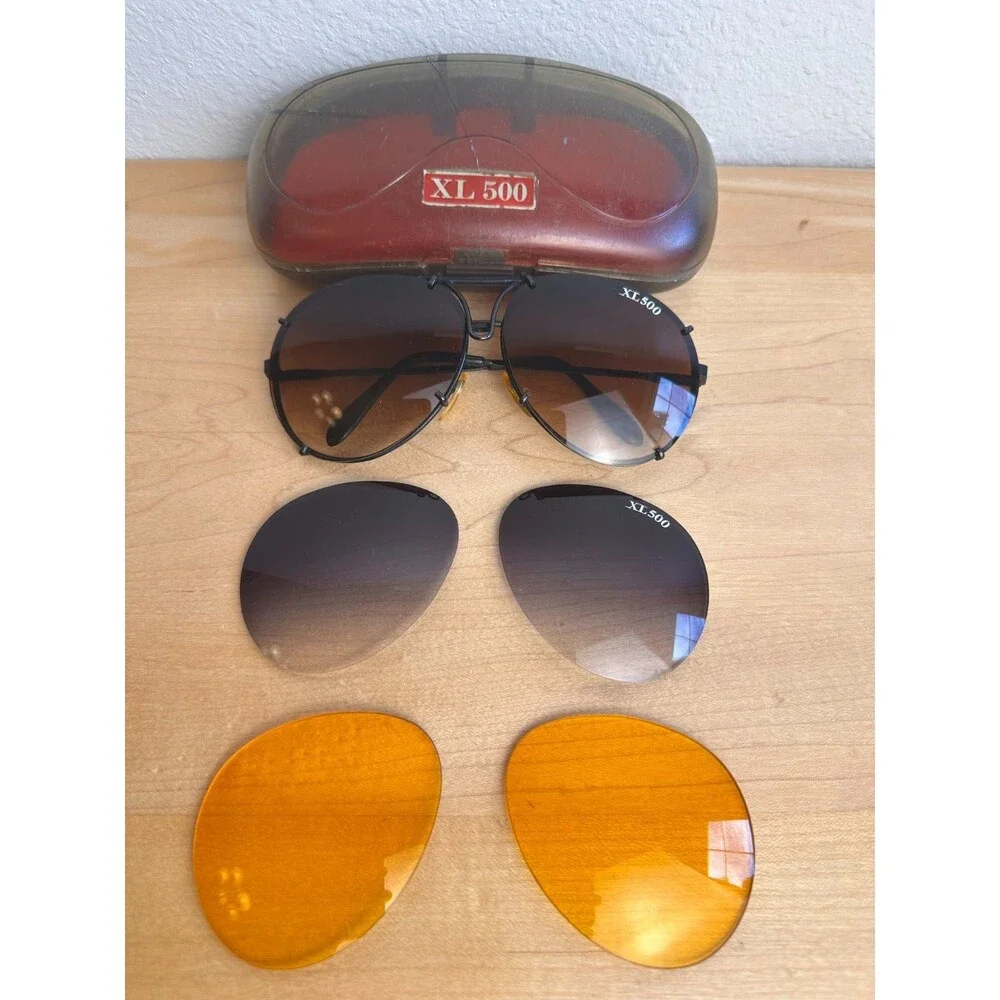 Vintage 1980s XL500 Aviator Sunglasses 3 Interchangeable Lenses Taiwan ROC Case